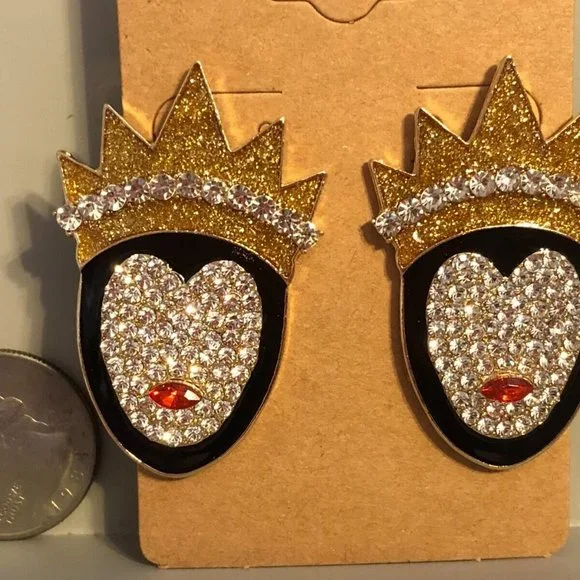 5/$20 Snow White The Evil Queen Grimhilde Rhinestone Stud Earrings - Picture 2 of 4